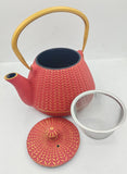 Cast iron teapot, Cildan Tea Merchant, Red Cast iron teapot 1000ml with parts laid out