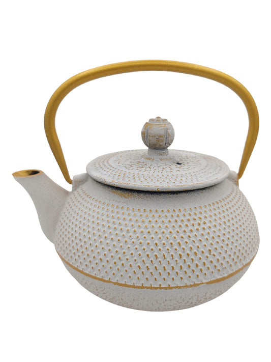 The Cildan Tea Merchant Cast Iron Teapot, Gold Handle Cast Iron Teapot, Cast Iron Teapot White 600ml
