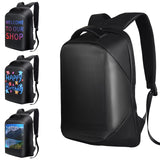 LED back pack, laptop bag, product image showing different led pictures on the back pack