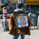 LED back pack, laptop bag, lifestyle image of man wearing the back pack