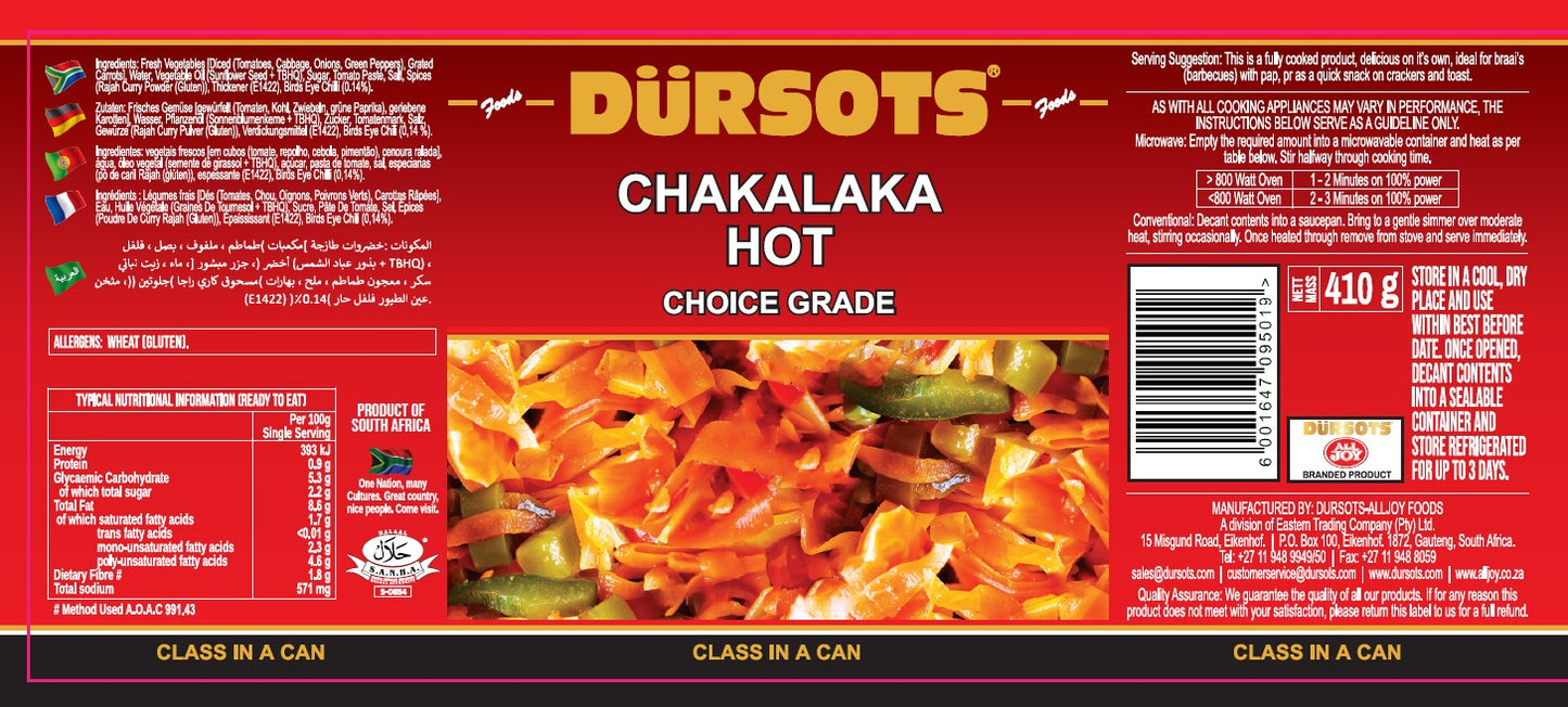 Dürsots Chakalaka Hot 12 x 410g