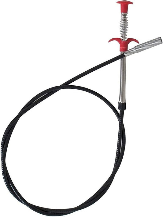 Black cable with red and silver handle on a white background