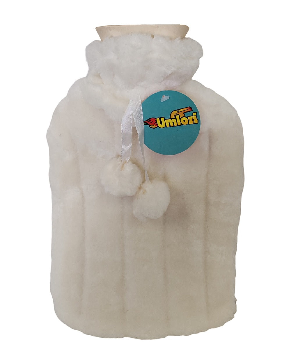 Umlozi Hot water bottle and fleece fur cover white, hot water bottle