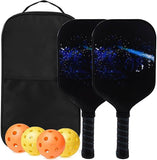 Pickleball Set Of 2 x Fiberglass Paddles, 4 Pickleball Balls & Carry Bag