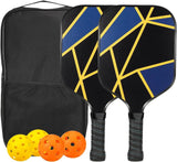Pickleball Set Of 2 x Fiberglass Paddles, 4 Pickleball Balls & Carry Bag