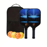 Pickleball Set Of 2 x Fiberglass Paddles, 4 Pickleball Balls & Carry Bag