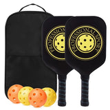 Pickleball Set Of 2 x Fiberglass Paddles, 4 Pickleball Balls & Carry Bag