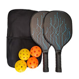 Pickleball Set Of 2 x Fiberglass Paddles, 4 Pickleball Balls & Carry Bag