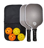 Pickleball Set Of 2 x Fiberglass Paddles, 4 Pickleball Balls & Carry Bag
