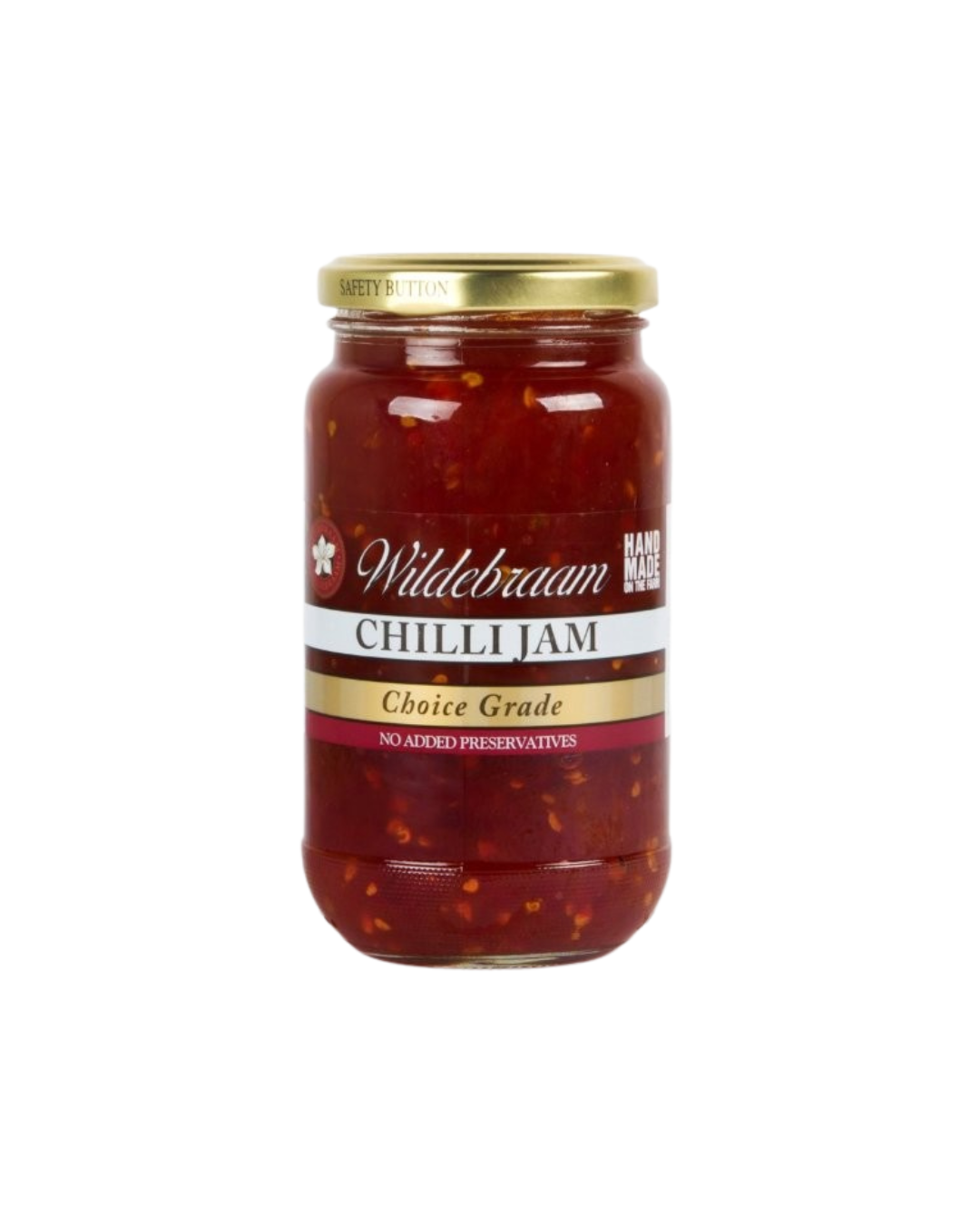 Jar of Wildebraam Chilli Jam on a white background