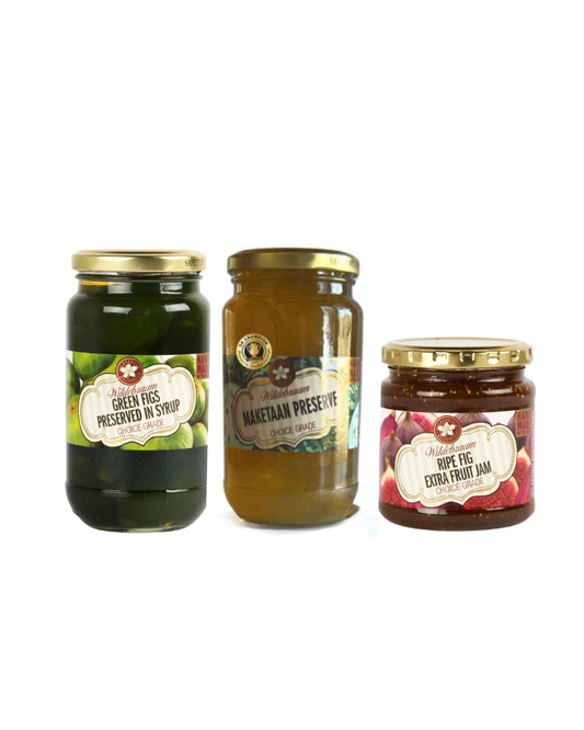 Three jars of preserved fruits on a white background