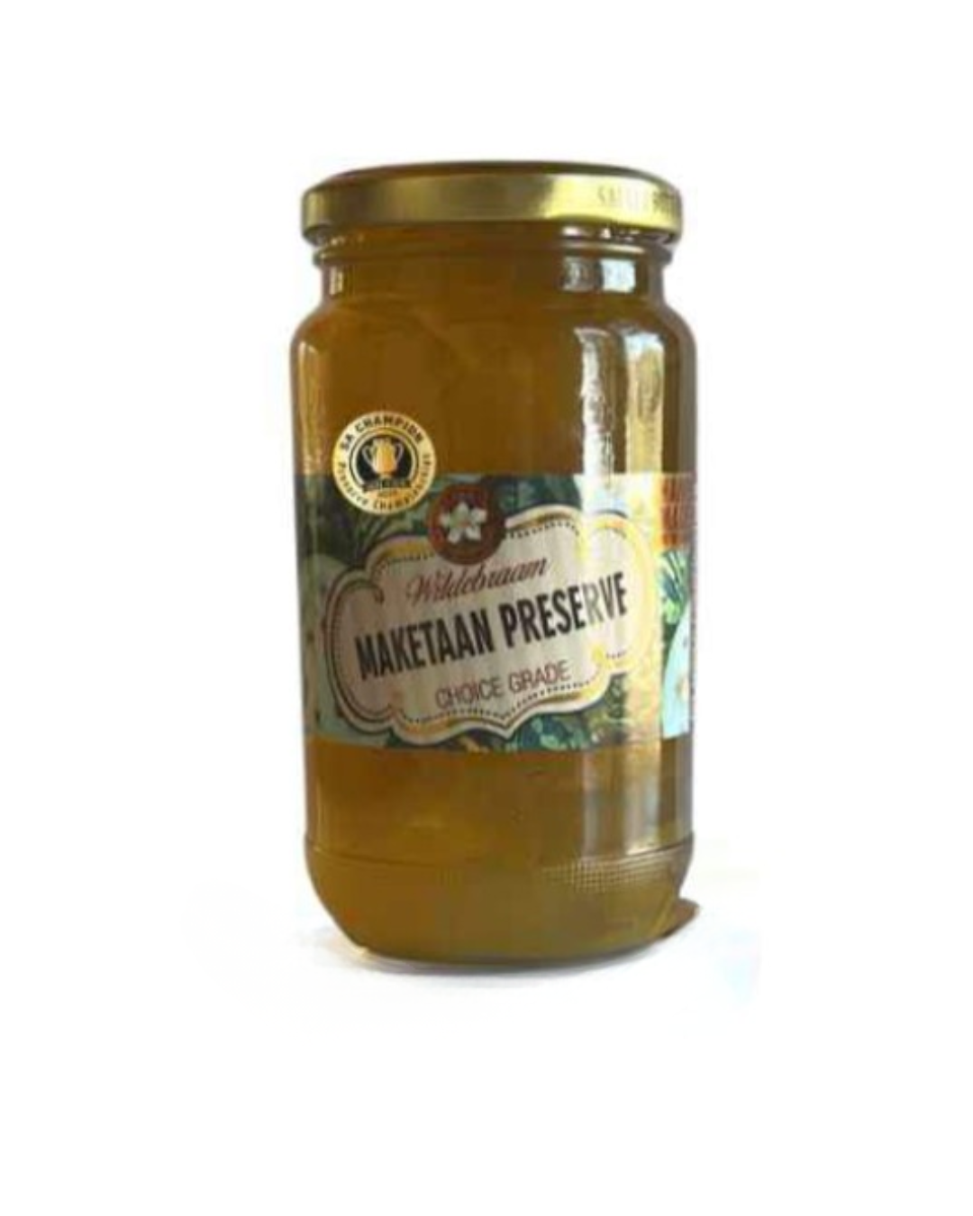 Jar of Maketaan Preserve with a visible label on a white background