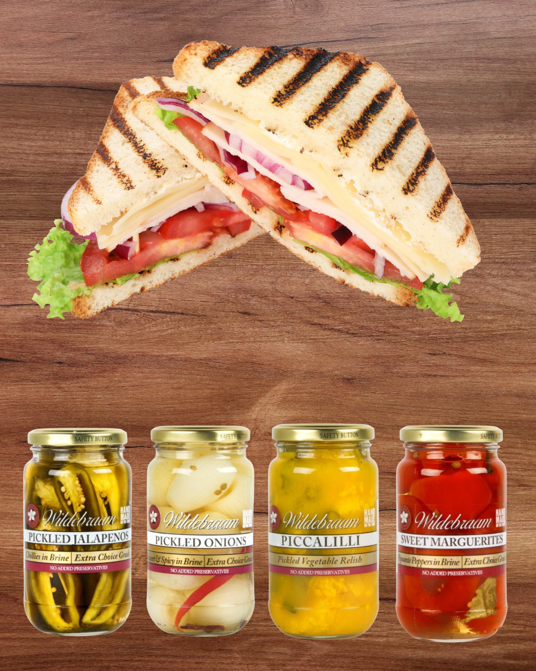Wildebraam Pickle Combo: Piccalilli, Sweet Marguerites, Jalapenos and Onions 4 x Jar
