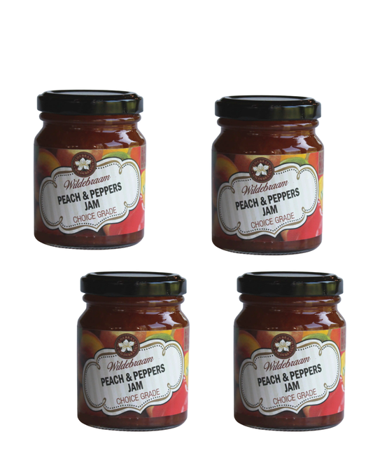 Wildebraam Peach and Pepper Jam, Handmade Preserve - 4 x 180g Jars