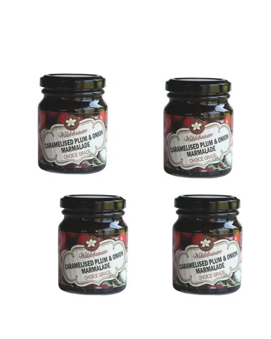 Wildebraam Plum and Caramelised Onion Jam, Handmade Preserve - 4 x 180g Jars
