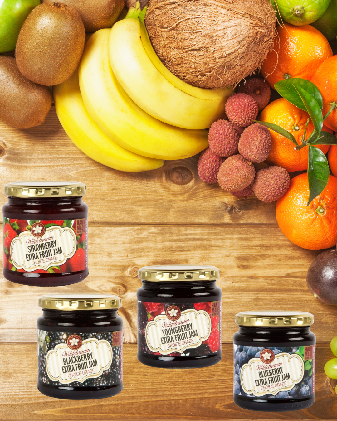 Wildebraam Berry Combo: Youngberry, Blueberry, Blackberry and Strawberry Jam 4 x Jar