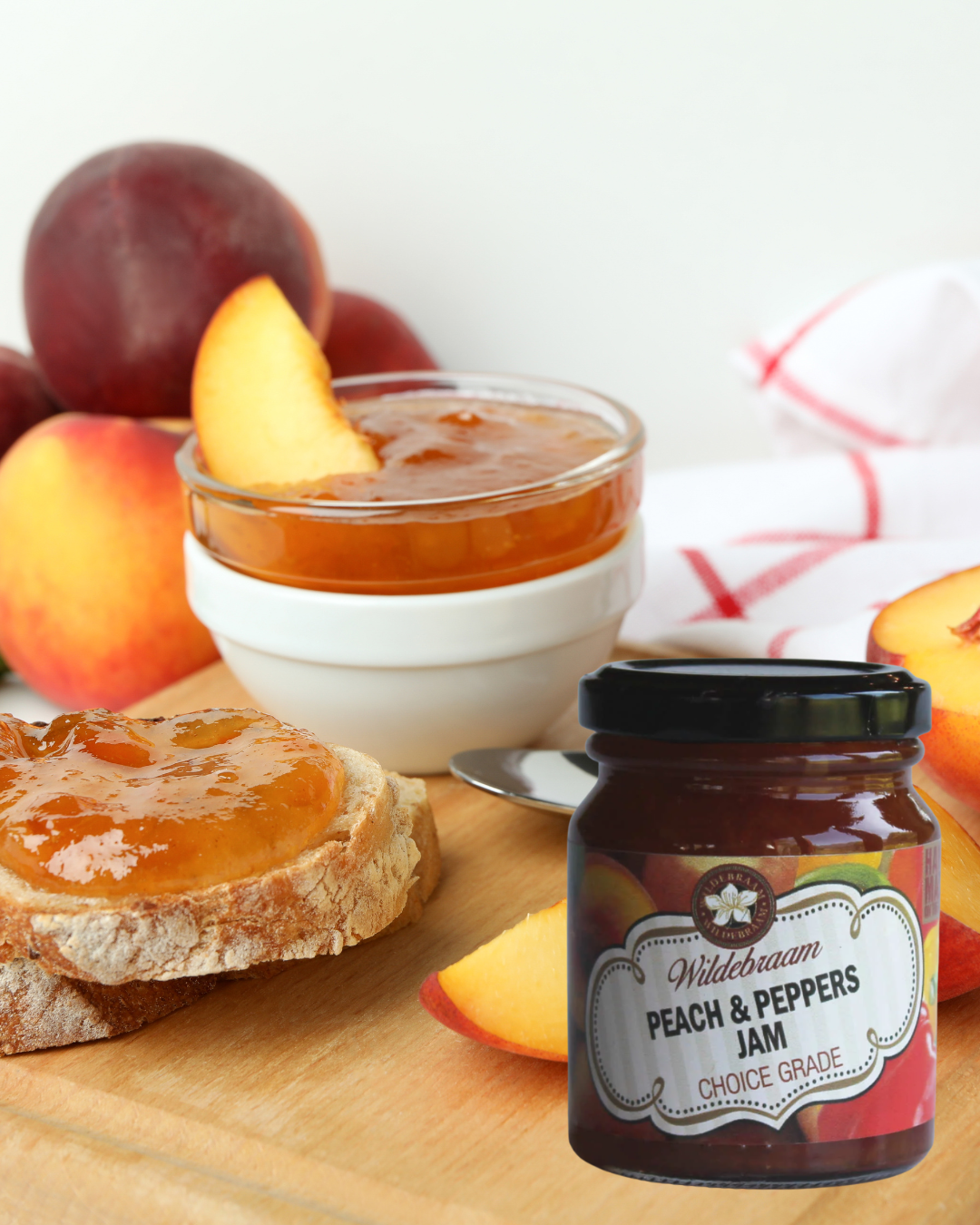 Wildebraam Peach and Pepper Jam, Handmade Preserve - 4 x 180g Jars