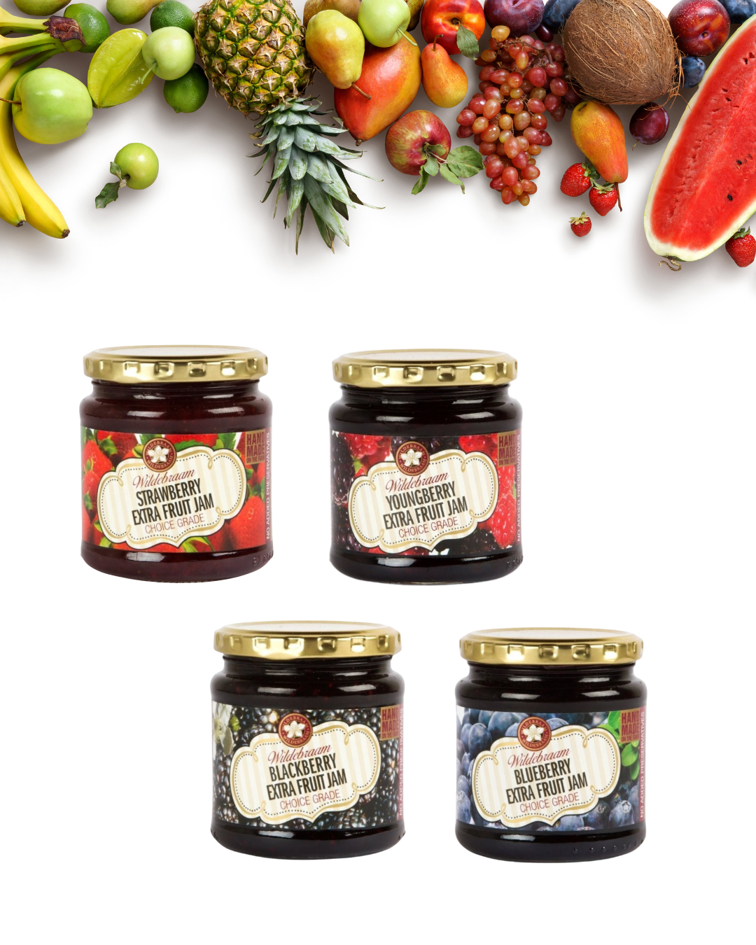 Wildebraam Berry Combo: Youngberry, Blueberry, Blackberry and Strawberry Jam 4 x Jar