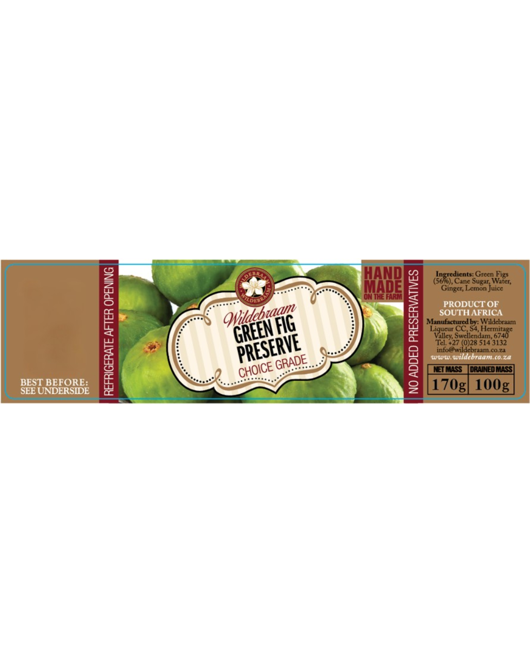 Wildebraam Green Fig Preserve, Handmade Preserve - 4 x 180g Jars