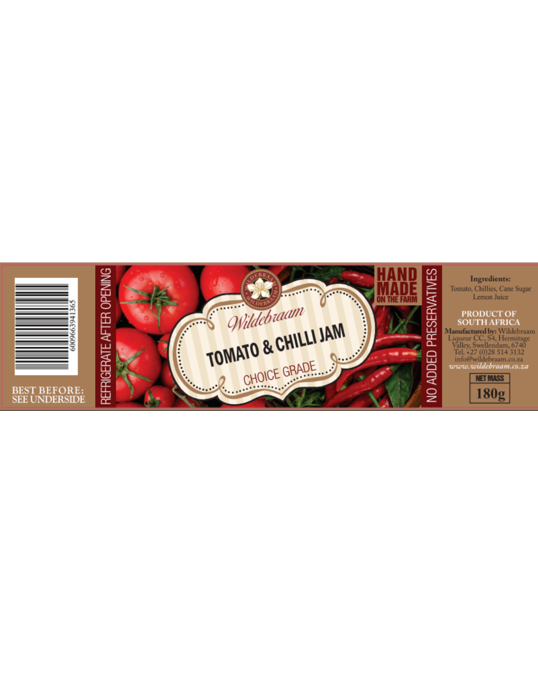 Wildebraam Mild Tomato and Chilli Jam (1/10) 4 x 180g Jars