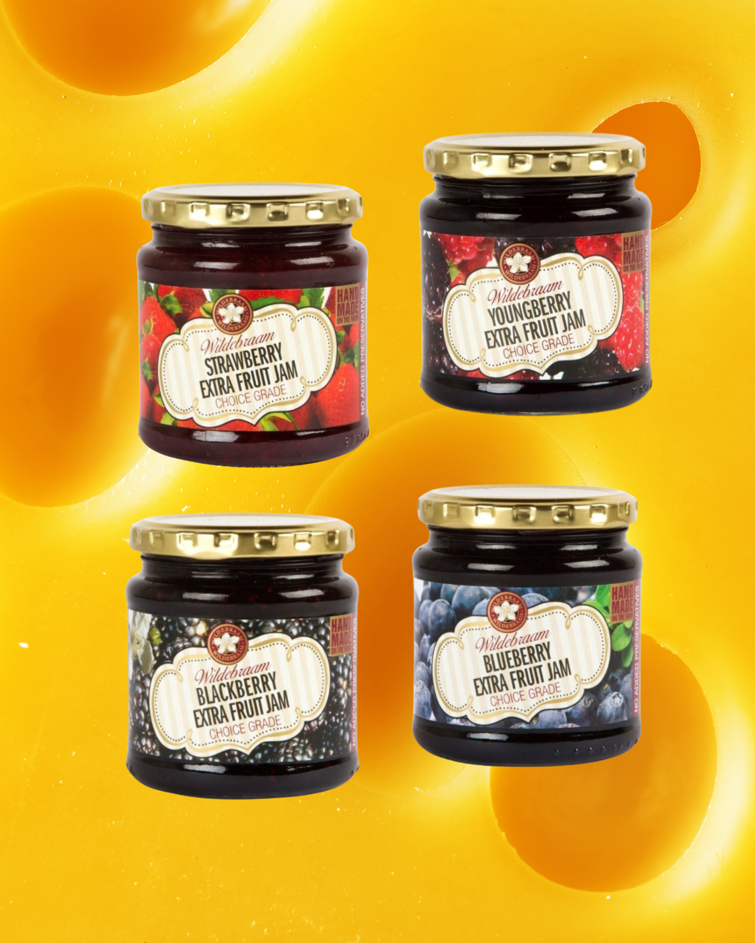 Wildebraam Berry Combo: Youngberry, Blueberry, Blackberry and Strawberry Jam 4 x Jar