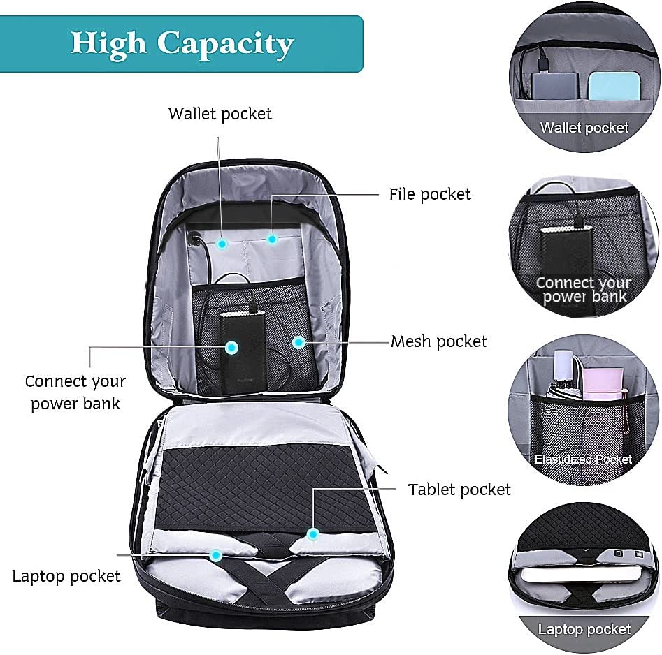 LED back pack, laptop bag, product image showing compartments