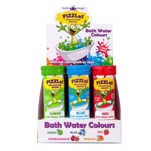 bath bomb, fizzles, 12 set value pack green, red, blue
