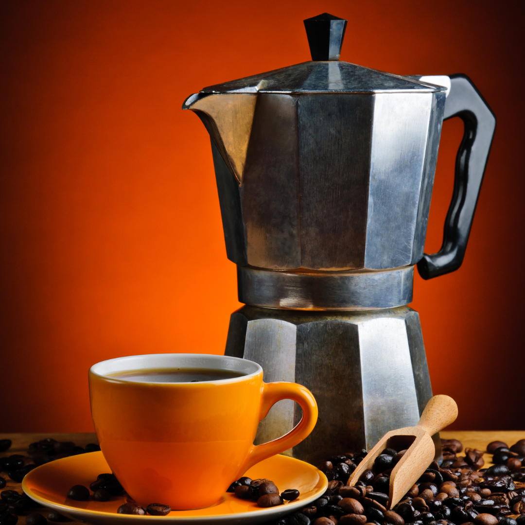 coffee, 9 cup stove top coffee pot silver, lifestyle image