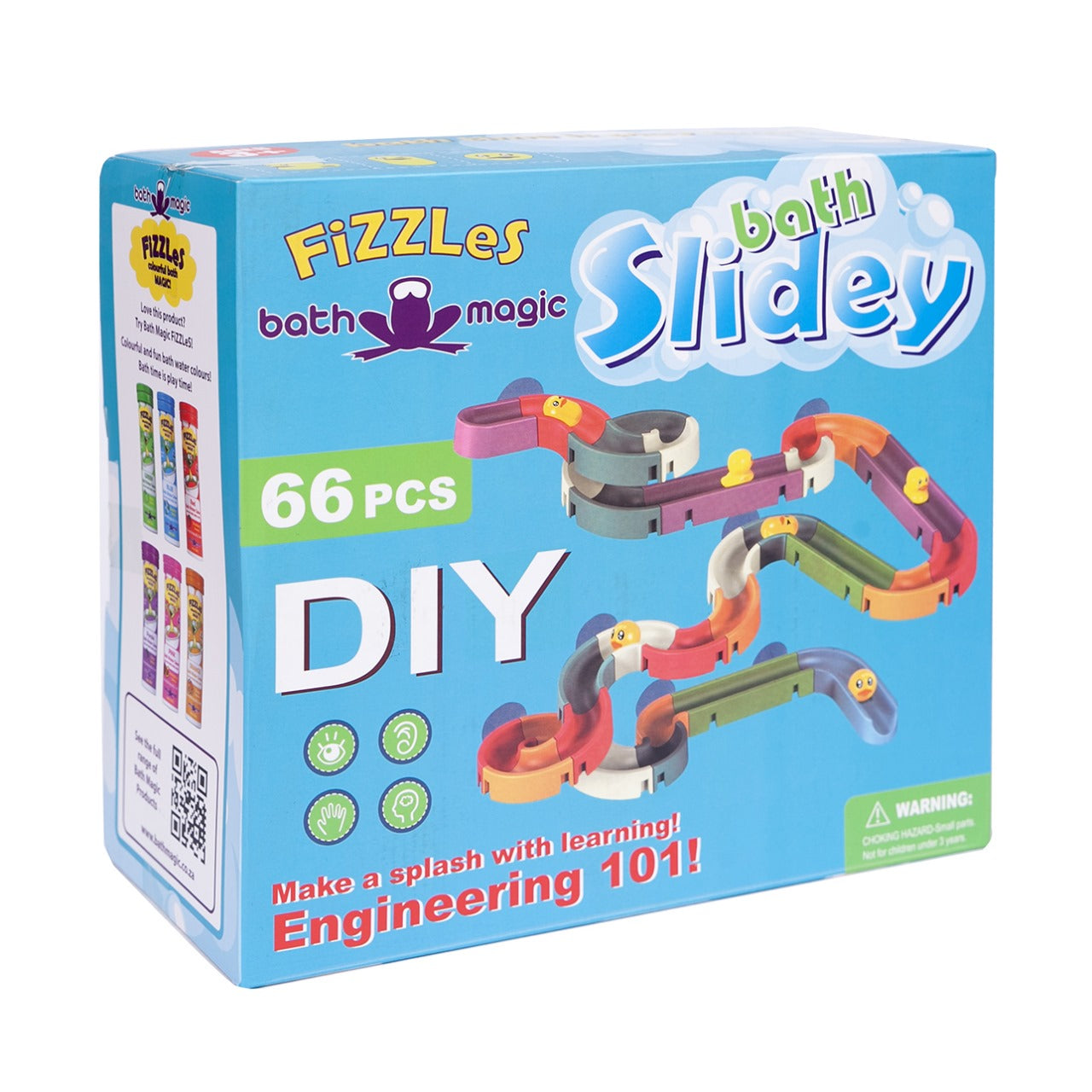 FiZZLeS Slidey 66 piece bath toy slide, Large Slide Construction Bath Toys for boys and girls