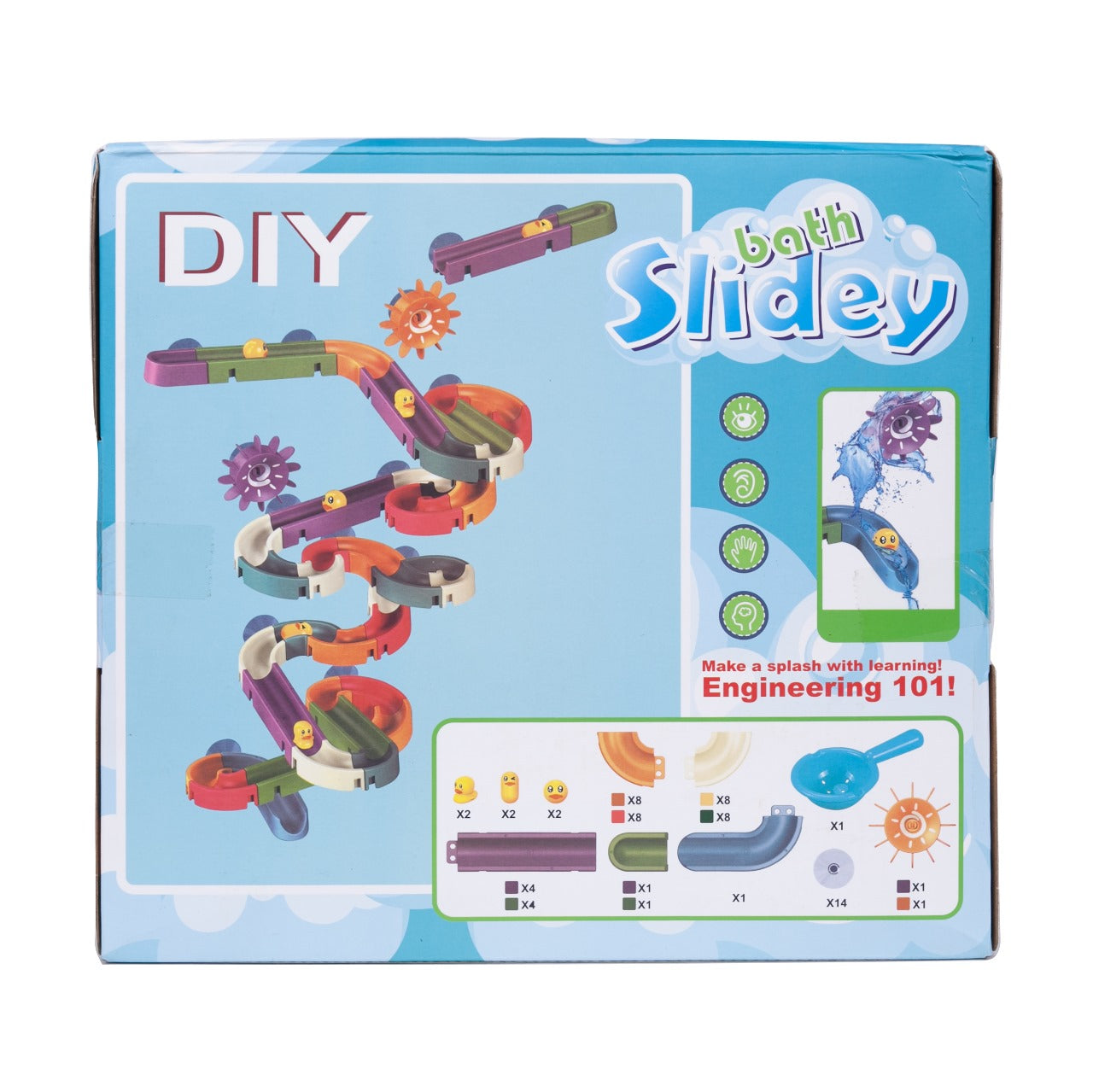 FiZZLeS Slidey 66 piece bath toy slide, Large Slide Construction Bath Toys for boys and girls