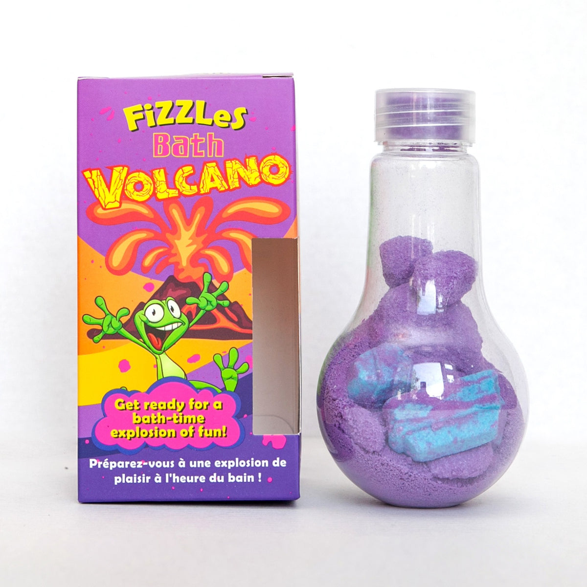 Fizzles Bath Volcano product with packaging on a white background