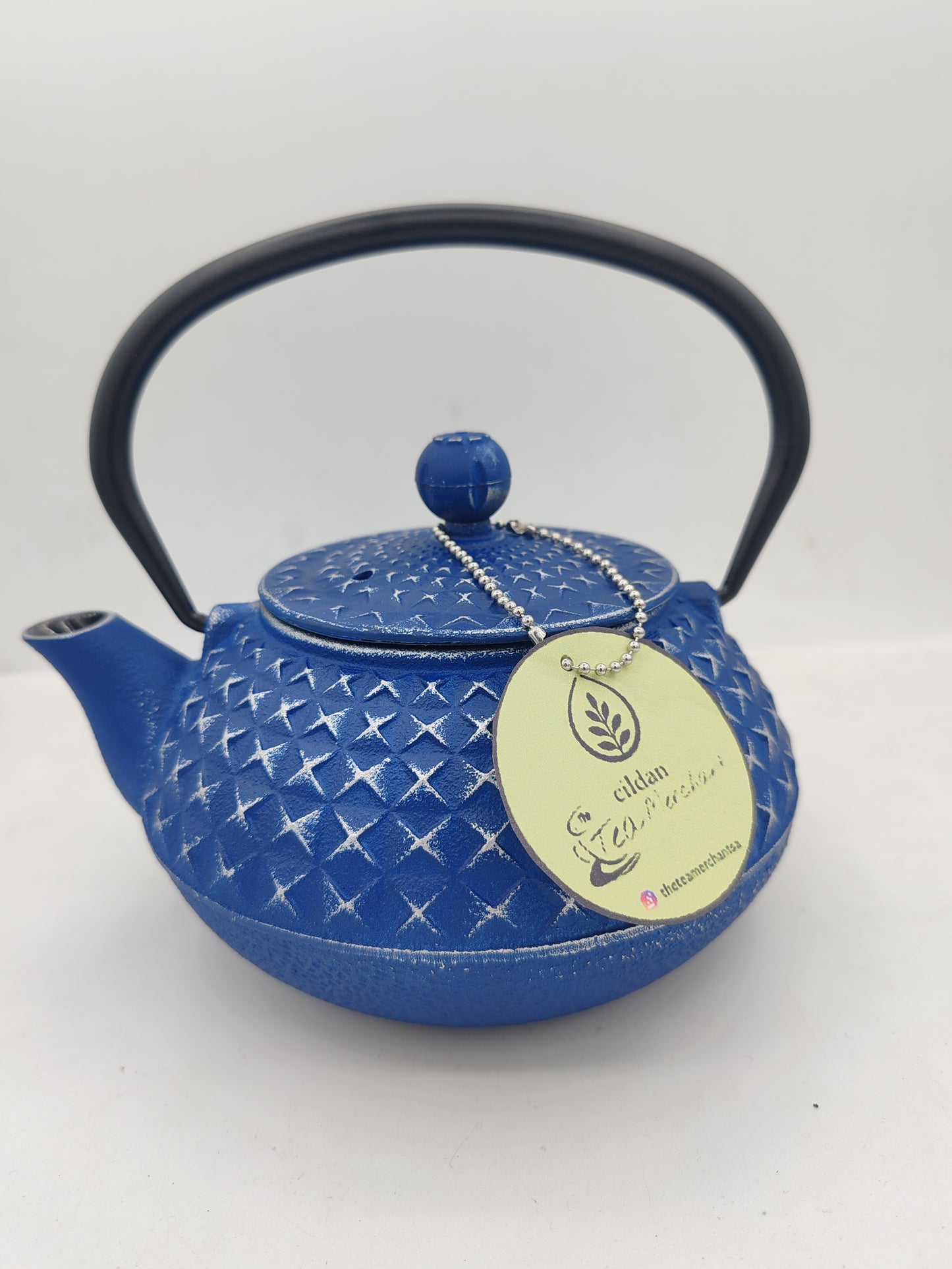 Cast iron teapot 1000ml royal blue, Cildan tea merchant, teapot with tag
