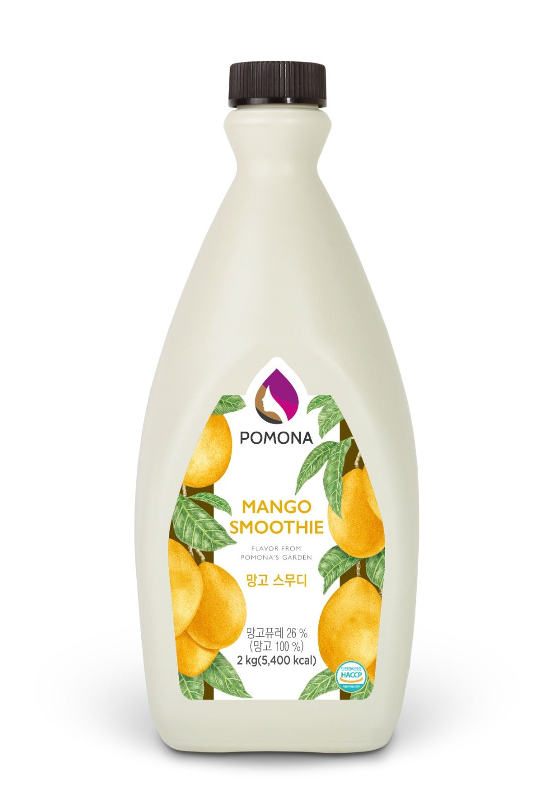 Mango smoothie bottle with Pomona branding on a white background