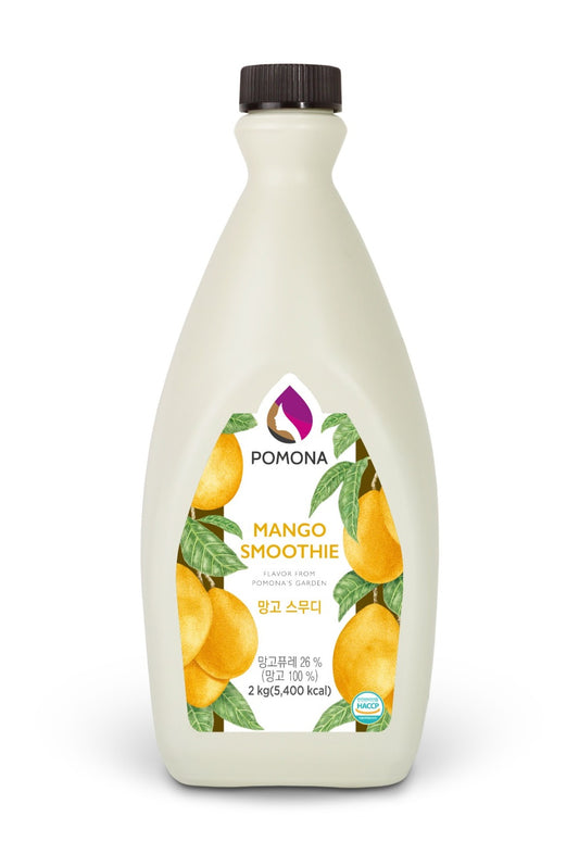 Mango smoothie bottle with Pomona branding on a white background