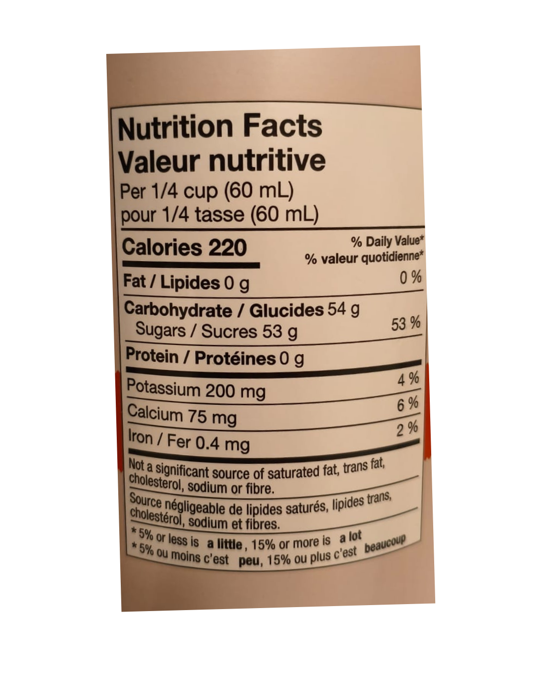 Nutrition facts label on a product packaging with a white background