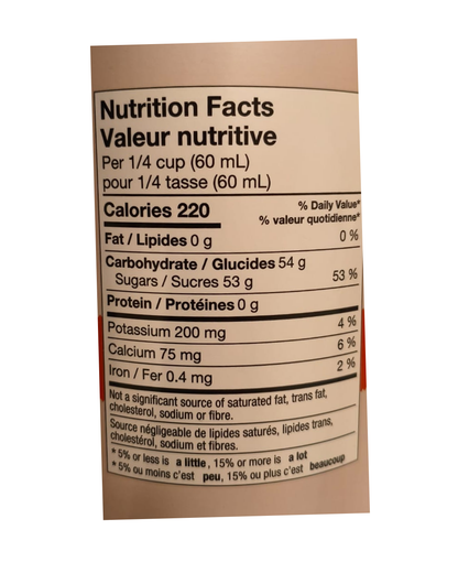 Nutrition facts label on a product packaging with a white background