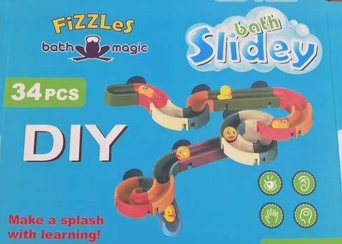 FiZZLeS Slidey 34 piece bath toy slide, Large Slide Construction Bath Toys for boys and girls