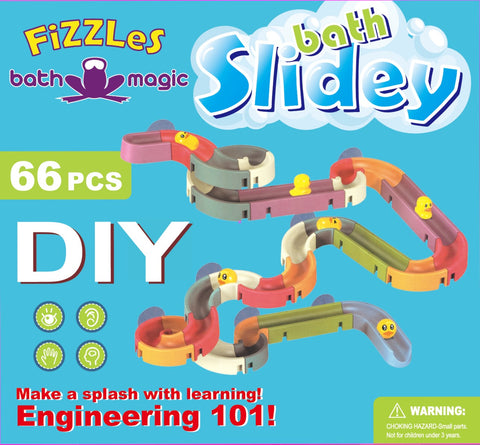 FiZZLeS Slidey 66 piece bath toy slide, Large Slide Construction Bath Toys for boys and girls