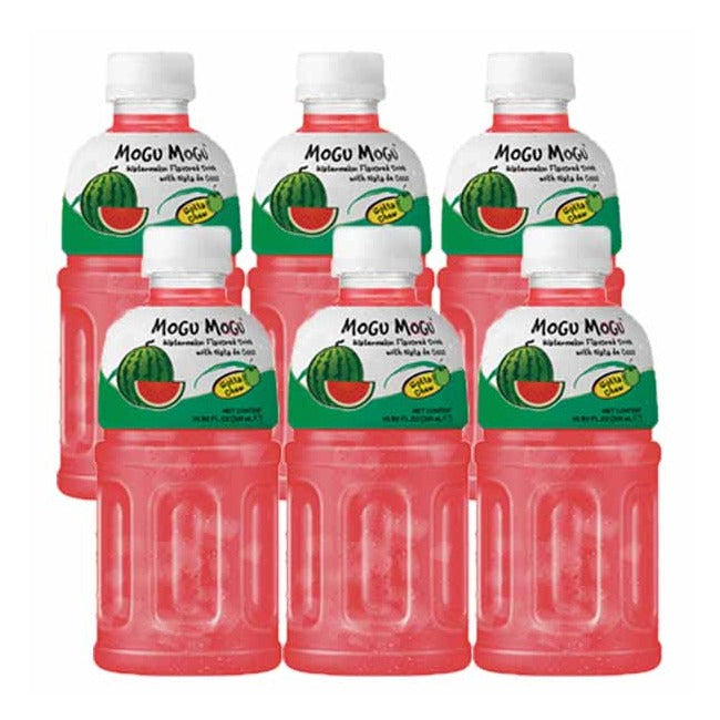 Mogu Mogu Juice Drink with Nata de Coco Jelly 320ml Pack of 6 Refreshing Tropical Thai-Made Sip & Chew Beverage