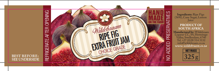 Label of Wildbraun Ripe Fig Extra Fruit Jam with figs in the background