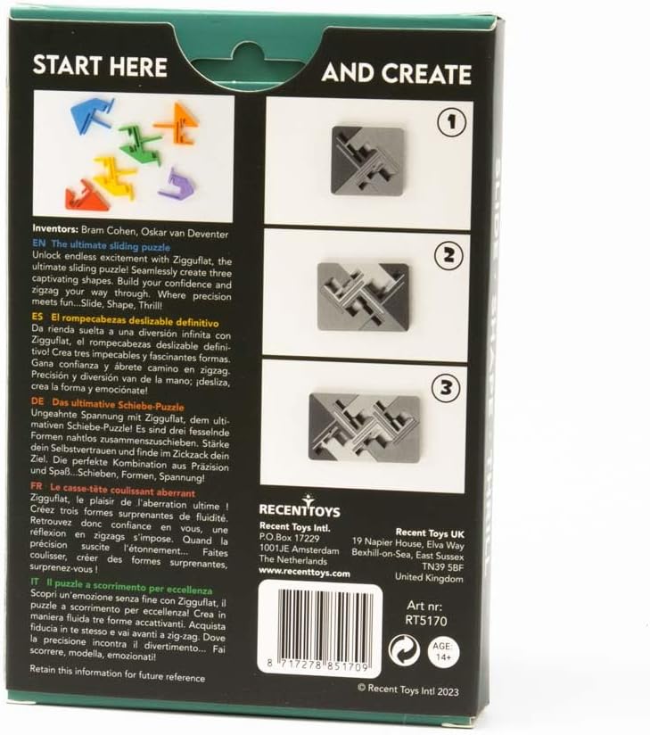 zigguflat, brain teasers, riddles, recent toys,back image packaging