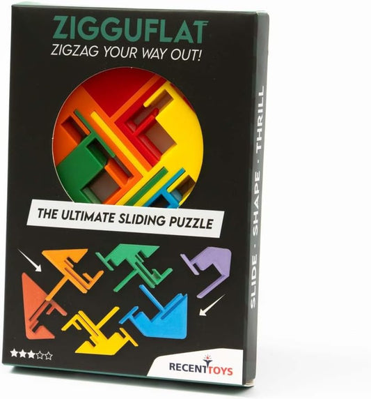 zigguflat, brain teasers, riddles, recent toys, front image packaging