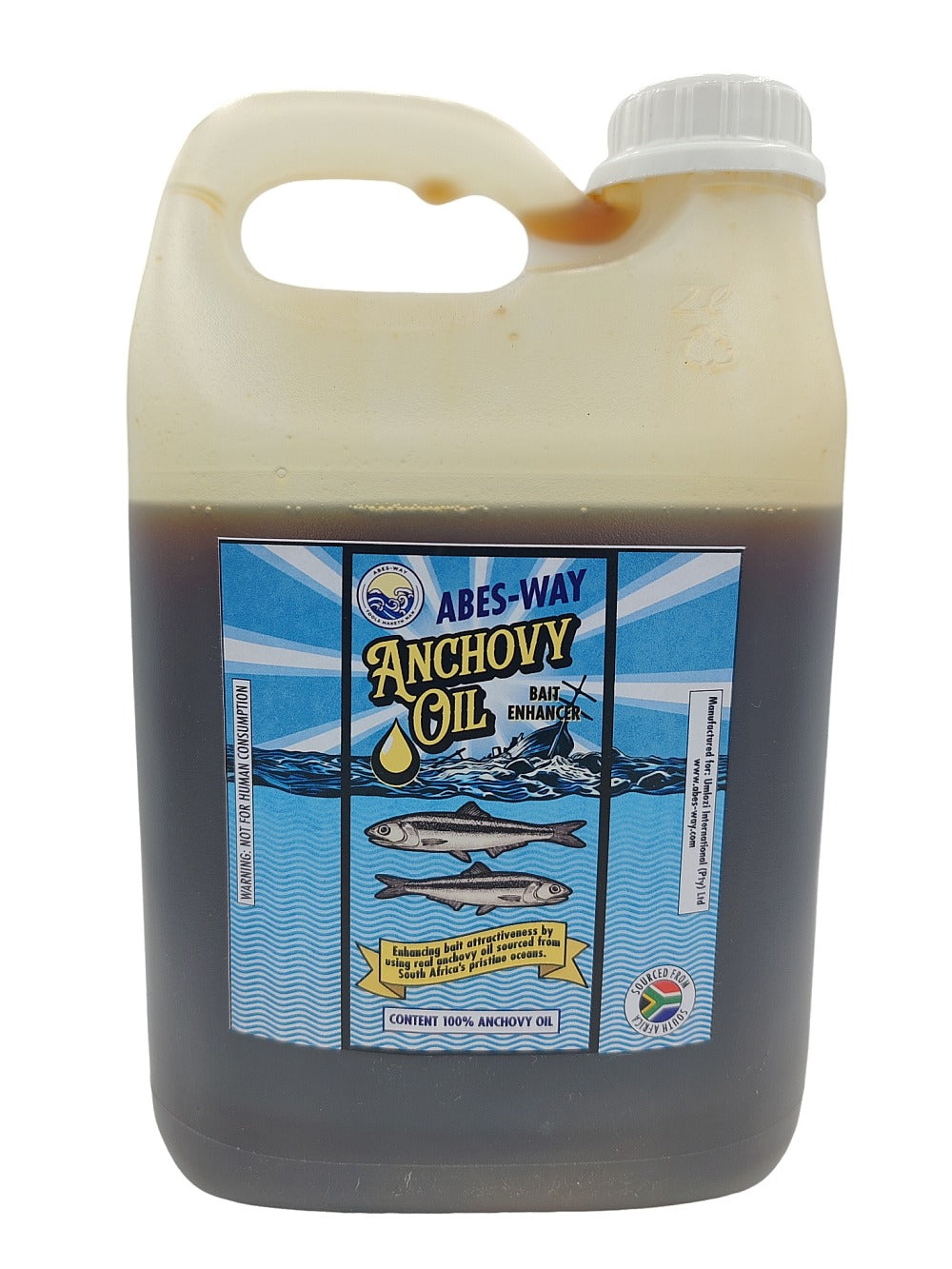 bait, fishing, Abes-Way anchovy oil bulk 2 litre