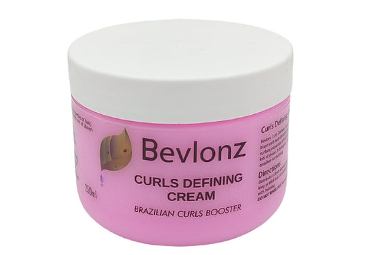 Pink jar of Bevlonz Curls Defining Cream on a white background. Brazilian Curls Booster