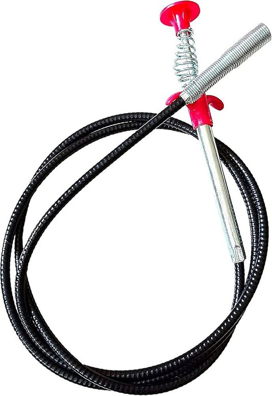 Black hose with a red and silver nozzle on a white background