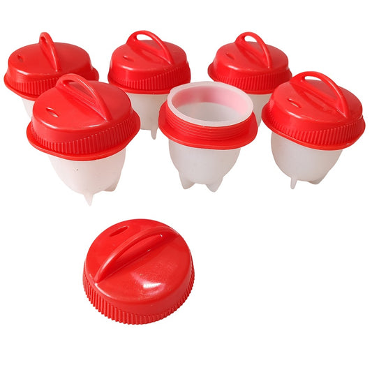 Set of red and white plastic containers with lids on a white background