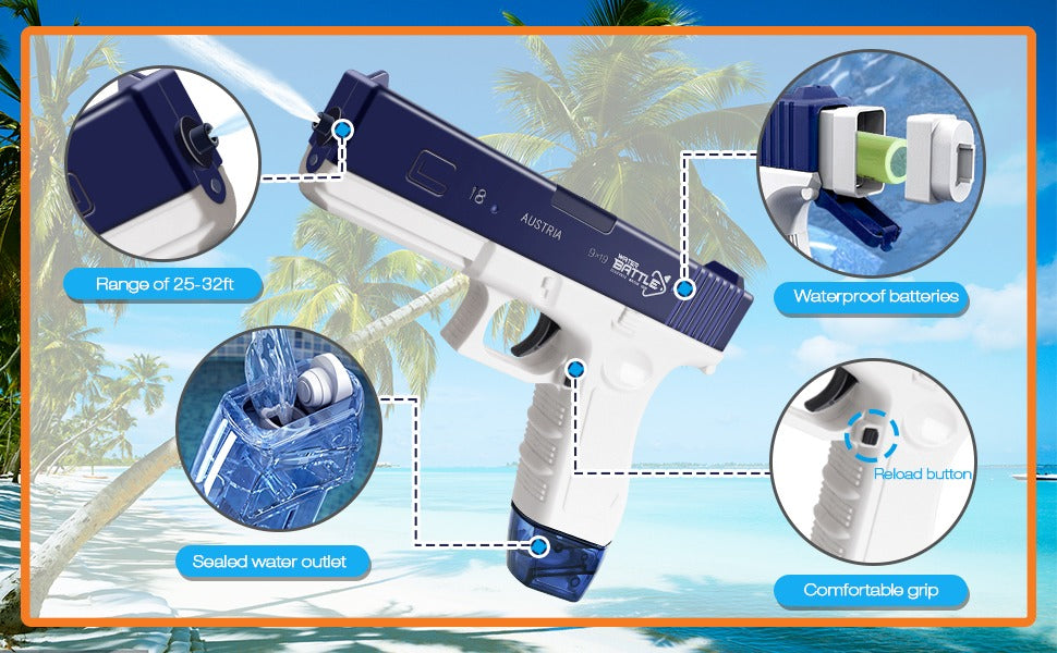 Electric Water Gun, up to 9 m Ft Rang Electric Automatic Water Gun, 450CC+60CC High Capacity Squirt Guns for Summer Pool Beach Party Water Blasters