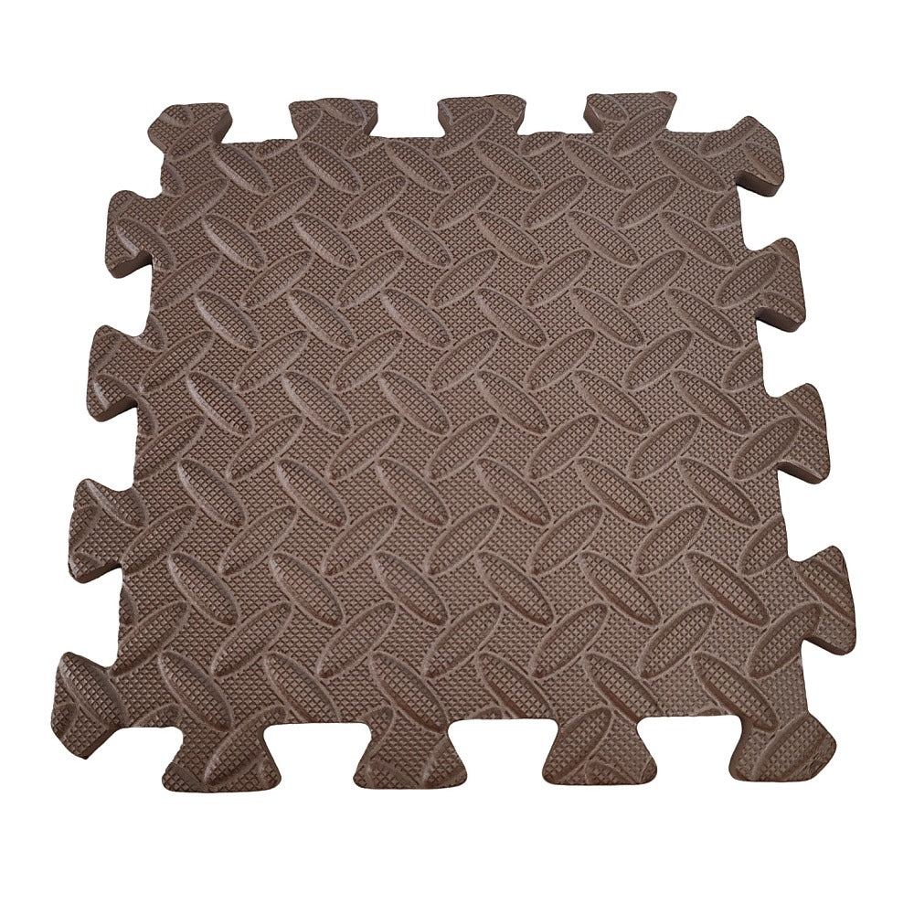A brown Eva Foam coloured mat with a textured surface, consisting of 6 interlocking pieces.