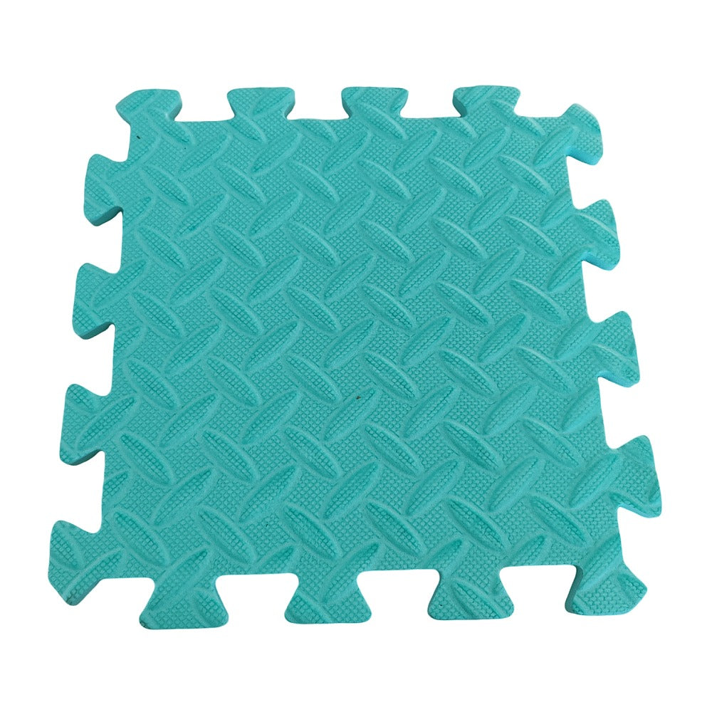A turquoise Eva Foam coloured mat with a textured surface, consisting of 6 interlocking pieces.