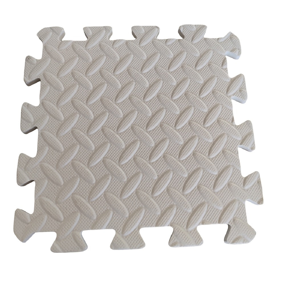 A white Eva Foam coloured mat with a textured surface, consisting of 6 interlocking pieces.